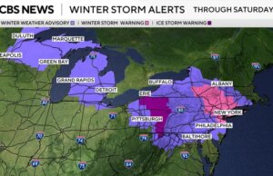 Le mappe mostrano le previsioni delle tempeste invernali per ghiaccio e neve dai Grandi Laghi al nord-est