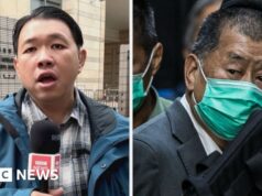 La BBC riferisce fuori dal tribunale dopo la condanna di Jimmy Lai