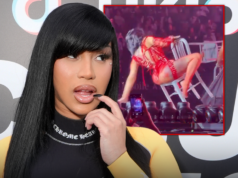 Cardi B cade sul palco durante il tour “Little Miss Drama”.
