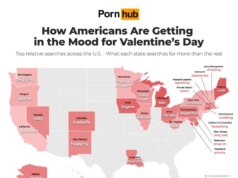 La mappa di San Valentino degli Stati Uniti di Pornhub è estremamente significativa