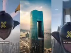 Guarda l’acrobazia più folle di Dubai: 5 uomini volano attraverso l’resort più alto del mondo a 200 km/h